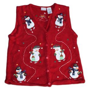 Womens Ugly Christmas Sweater Size Large L Vest Red with Snowman